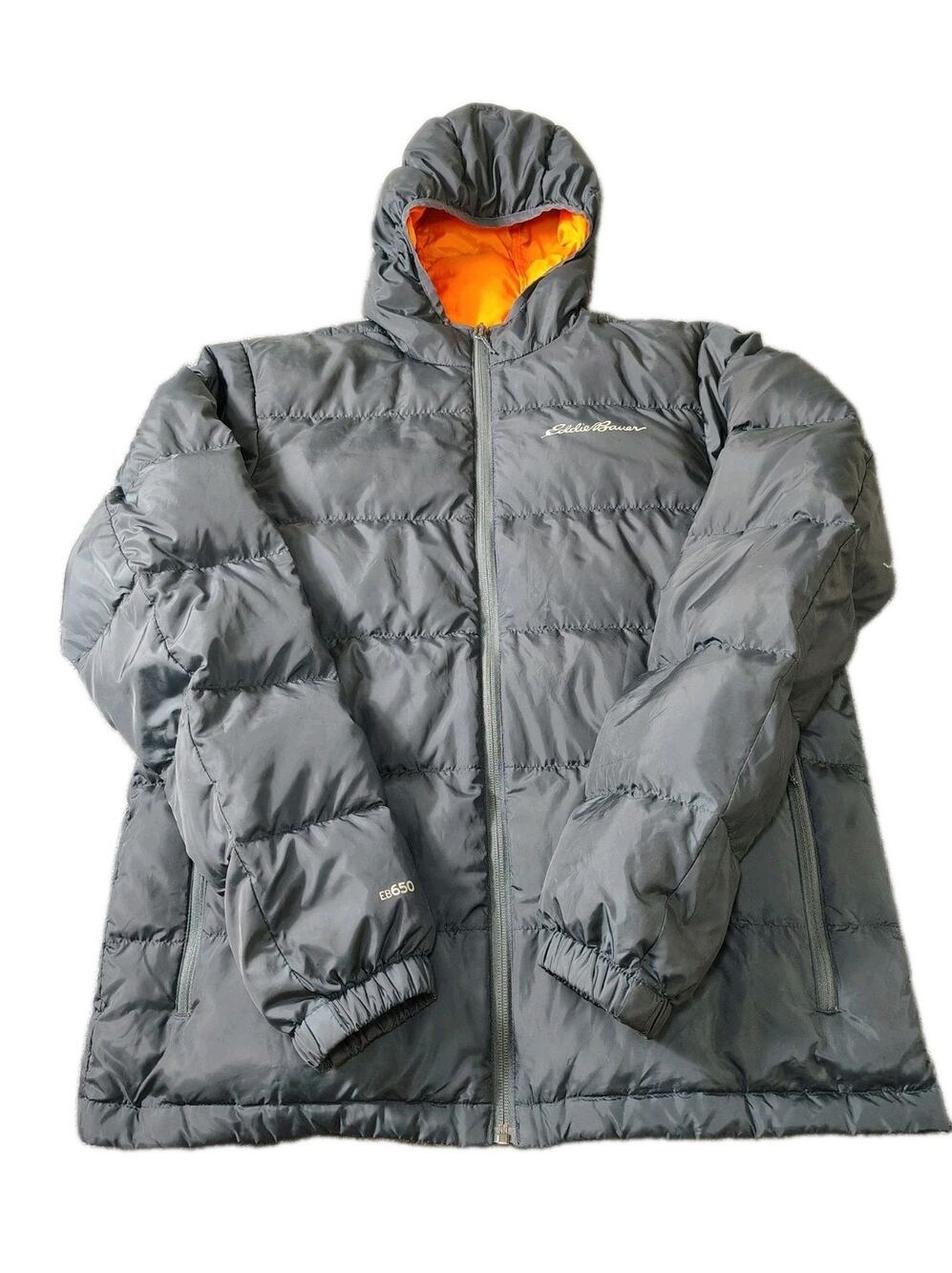 Eddie Bauer Wide Channel Hooded Down Jacket Men's M Blue Puffer Lightweight EUC